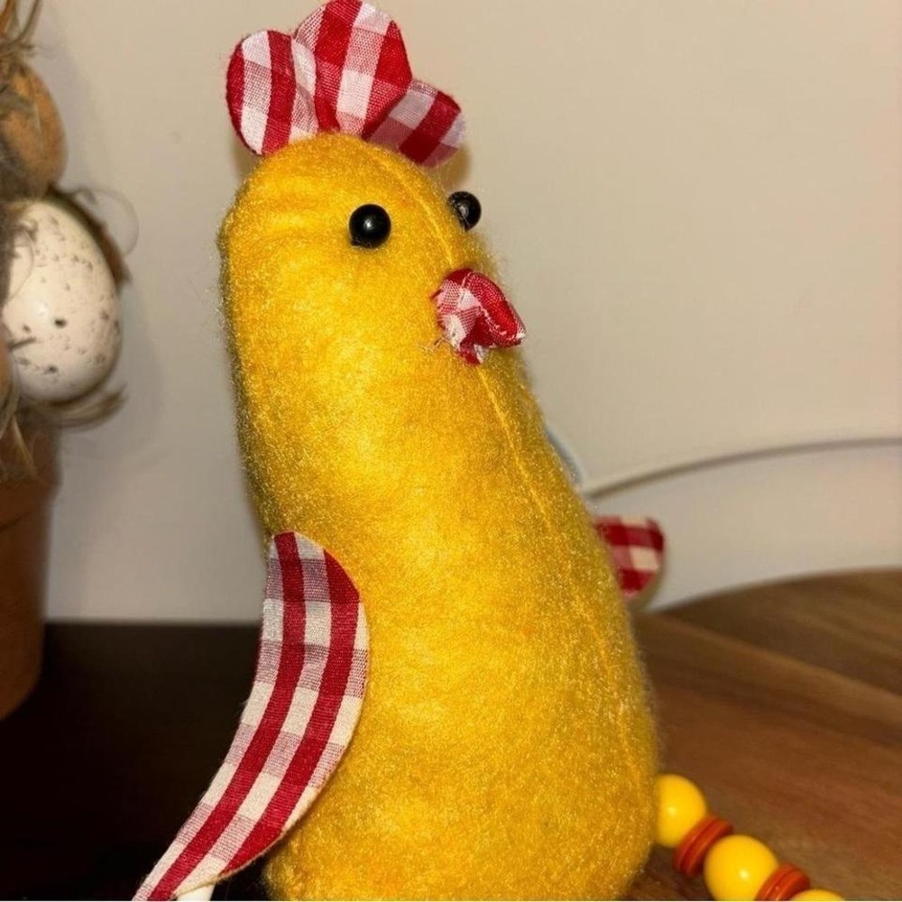 Whimsical Orange/Yellow Pair‎ Country Hens Shelf Sitter Button Beaded Legs Decor - Picture 5 of 8